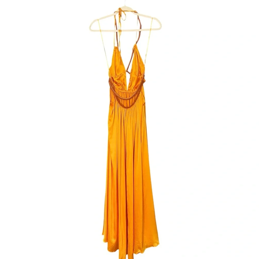 NWT Cult Gaia Salee Strappy Hand Beaded Silk Gown Marigold Size 4 - Picture 8 of 15
